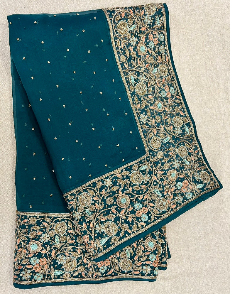 Teal Embroidered Dupatta